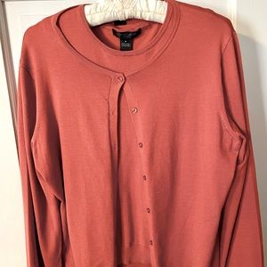 August Silk Women Cardigan 2 Piece Sweater Tank Coral Pink Orange Twinset Sz M&L